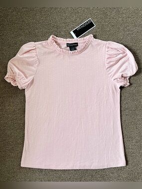 Design365 Pink Lightweight Puff Sleeve Knit Top